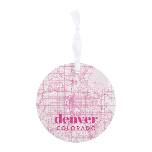 Bright Modern Pink Map Colorado Denver | Wood Ornament | Eaches | Min 6