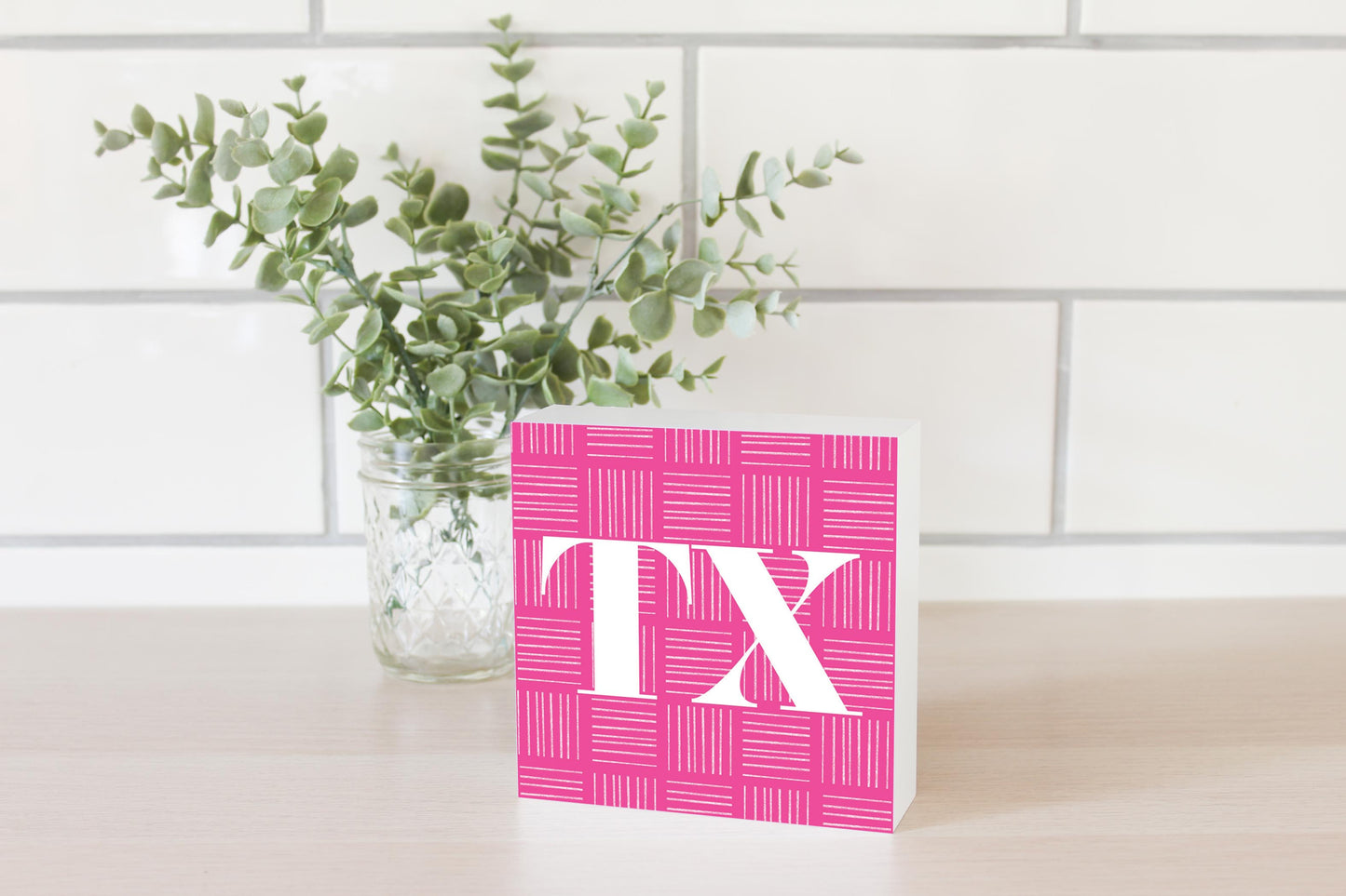 Bright Modern Abbreviated On Pink Texas | Wood Block | Eaches | Min 4