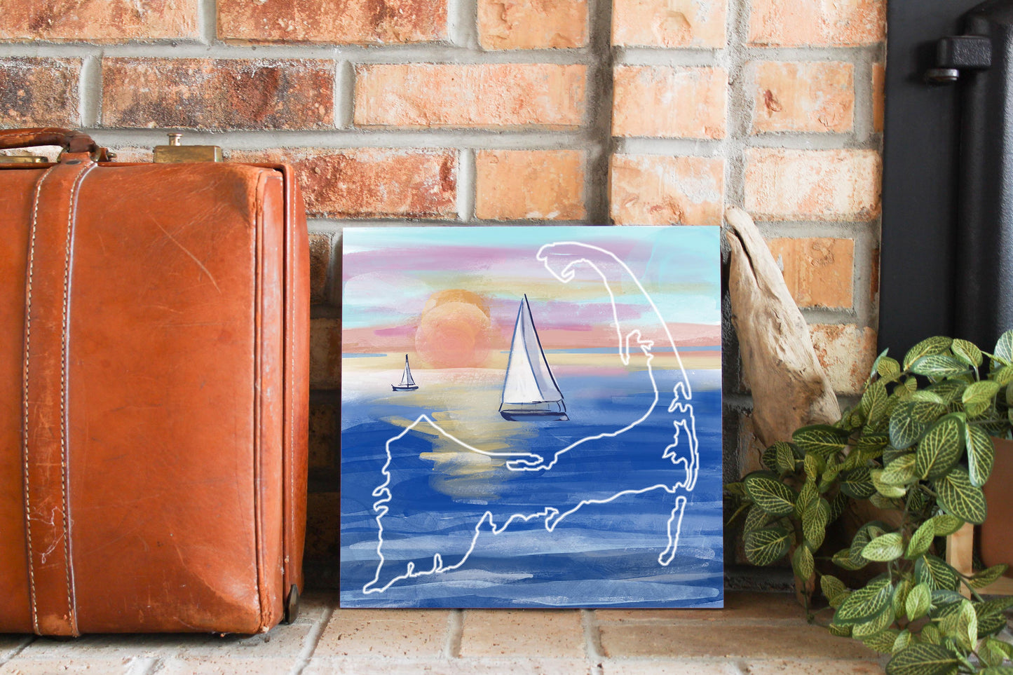 Watercolor Sunset With Sailboats | Wood Sign | Eaches | Min 2