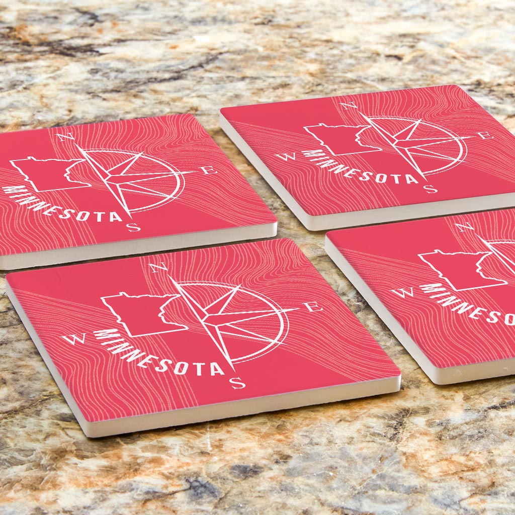 Boho Color Compass State On Pink Minnesota | Absorbent Coasters | Set of 4 | Min 2