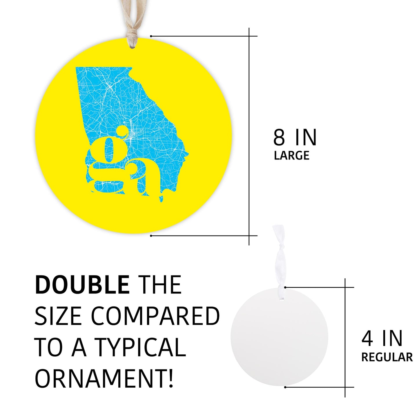 Bright Modern Abbreviated State Yellow Georgia | Wood Ornament | Eaches | Min 1