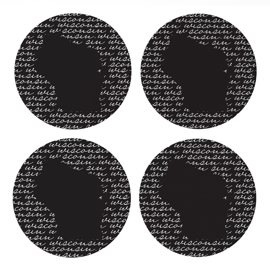 Black And White State Script Wisconsin | Absorbent Coasters | Set of 4 | Min 2