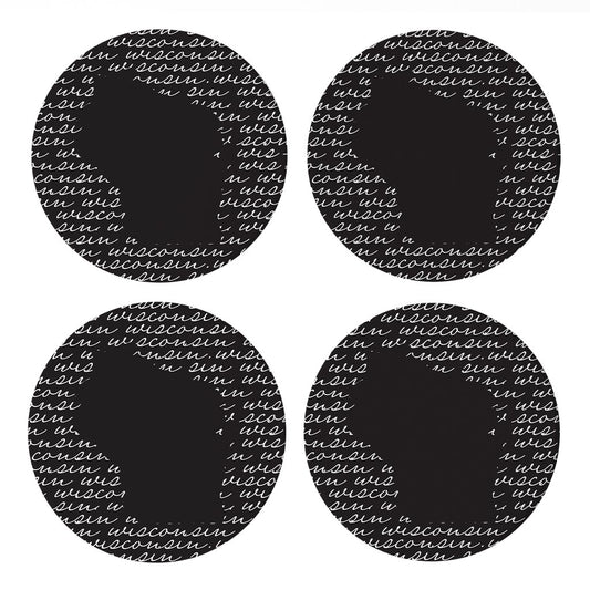 Black And White State Script Wisconsin | Absorbent Coasters | Set of 4 | Min 2