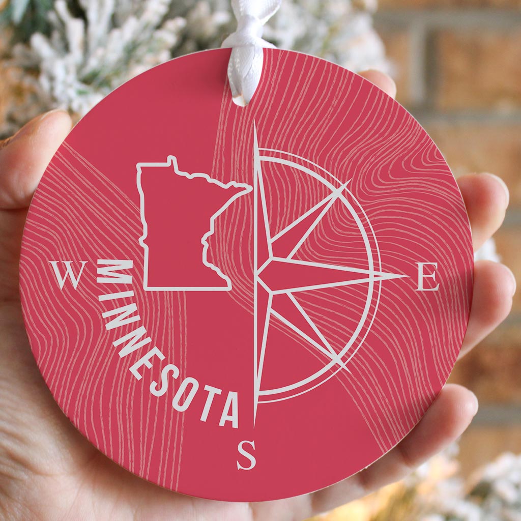 Boho Color Compass State On Pink Minnesota | Wood Ornament | Eaches | Min 6