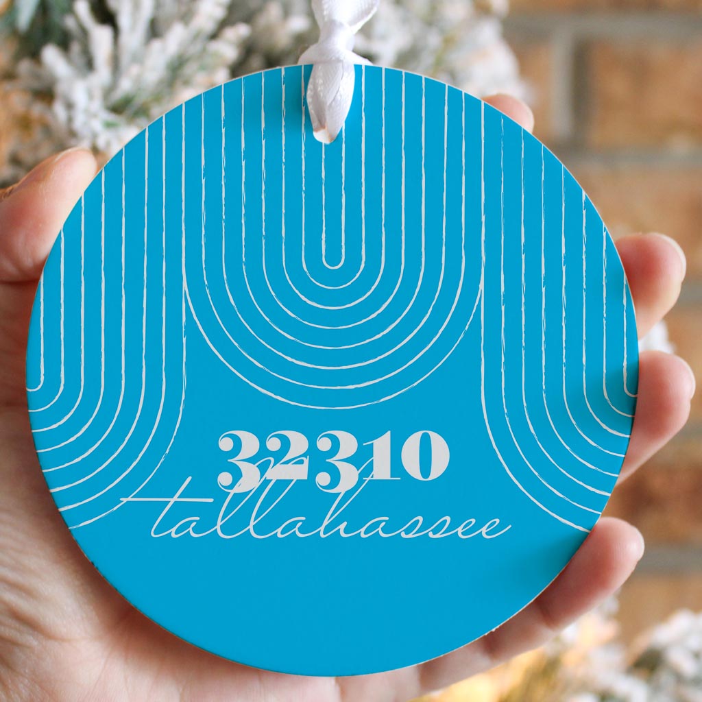 Bright Modern City Zip On Teal Florida Tallahassee | Wood Ornament | Eaches | Min 6