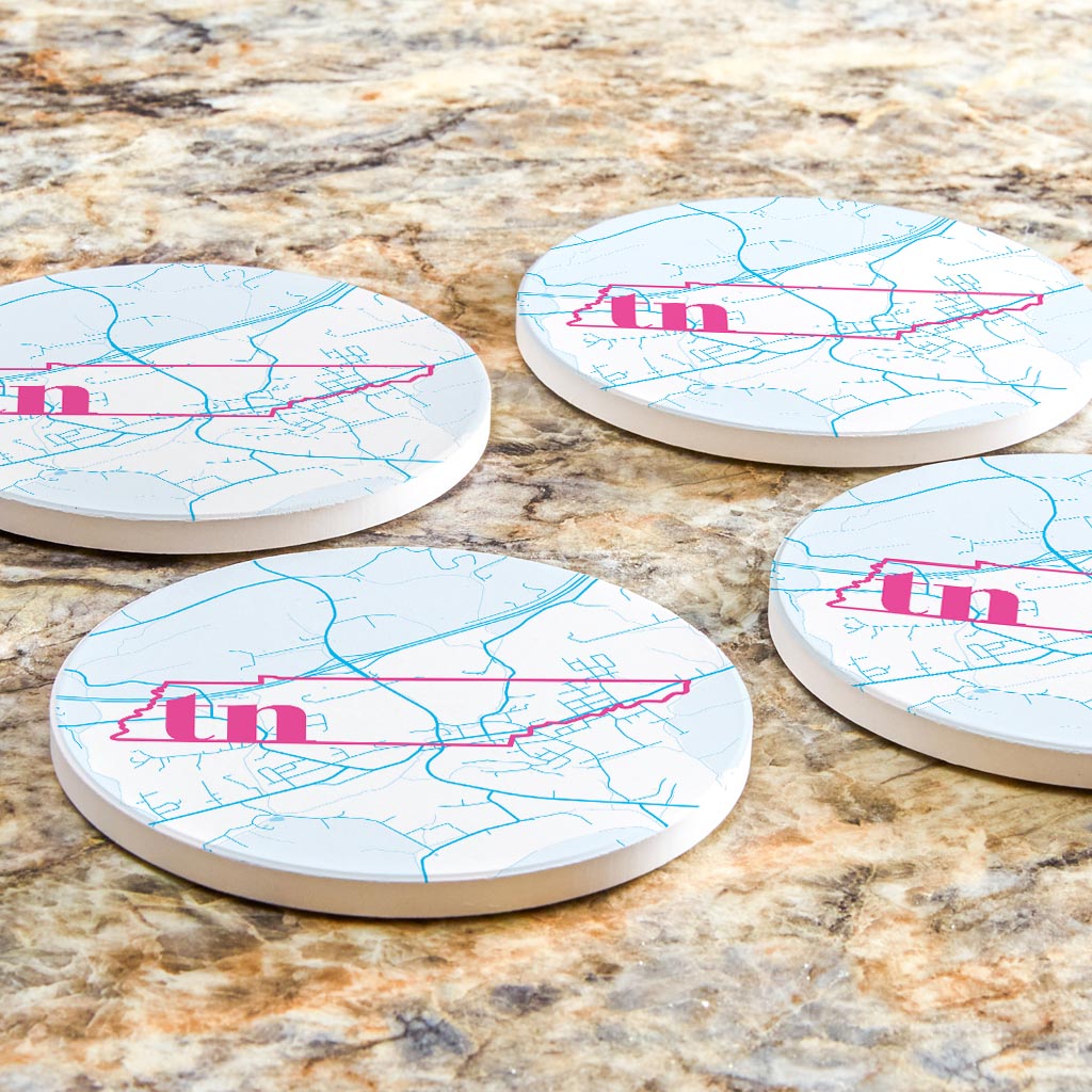 Bright Modern Abbreviated State Map Blue Tennessee Blountville | Absorbent Coasters | Set of 4 | Min 2