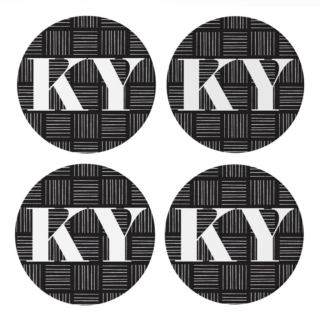 Black And White Abbreviated On Black Kentucky| Absorbent Coasters | Set of 4 | Min 2