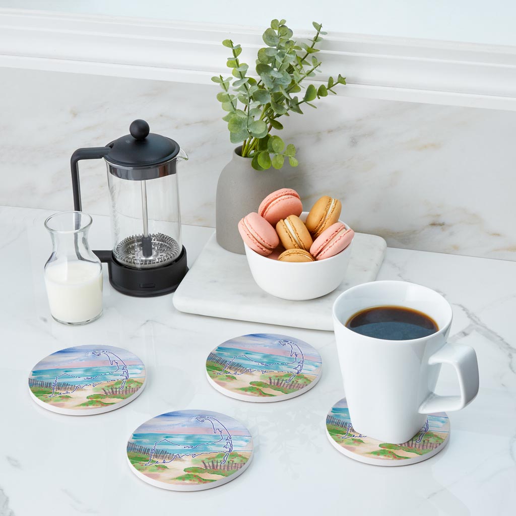 Watercolor Beach Scene | Absorbent Coasters | Set of 4 | Min 2