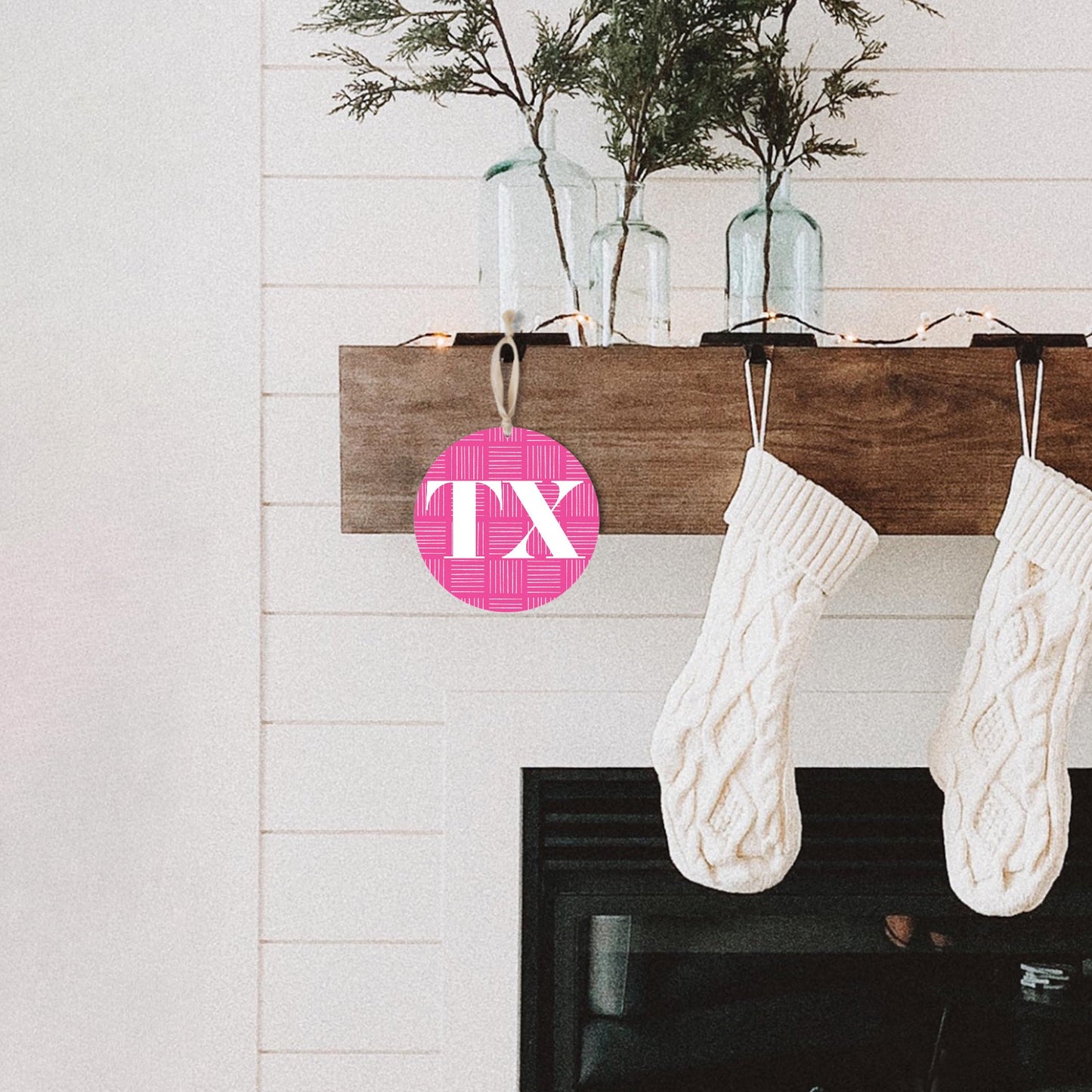 Bright Modern Abbreviated On Pink Texas | Wood Ornament | Eaches | Min 1