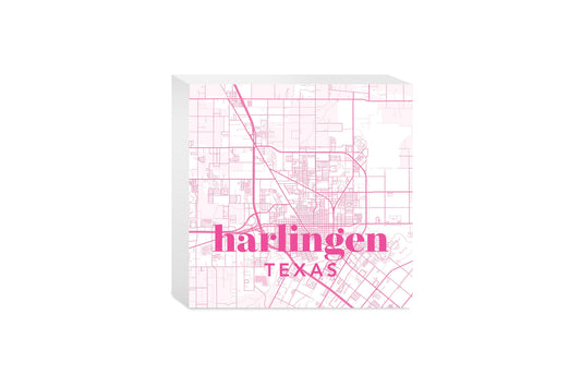 Bright Modern Pink Map Texas Harlingen | Wood Block | Eaches | Min 4