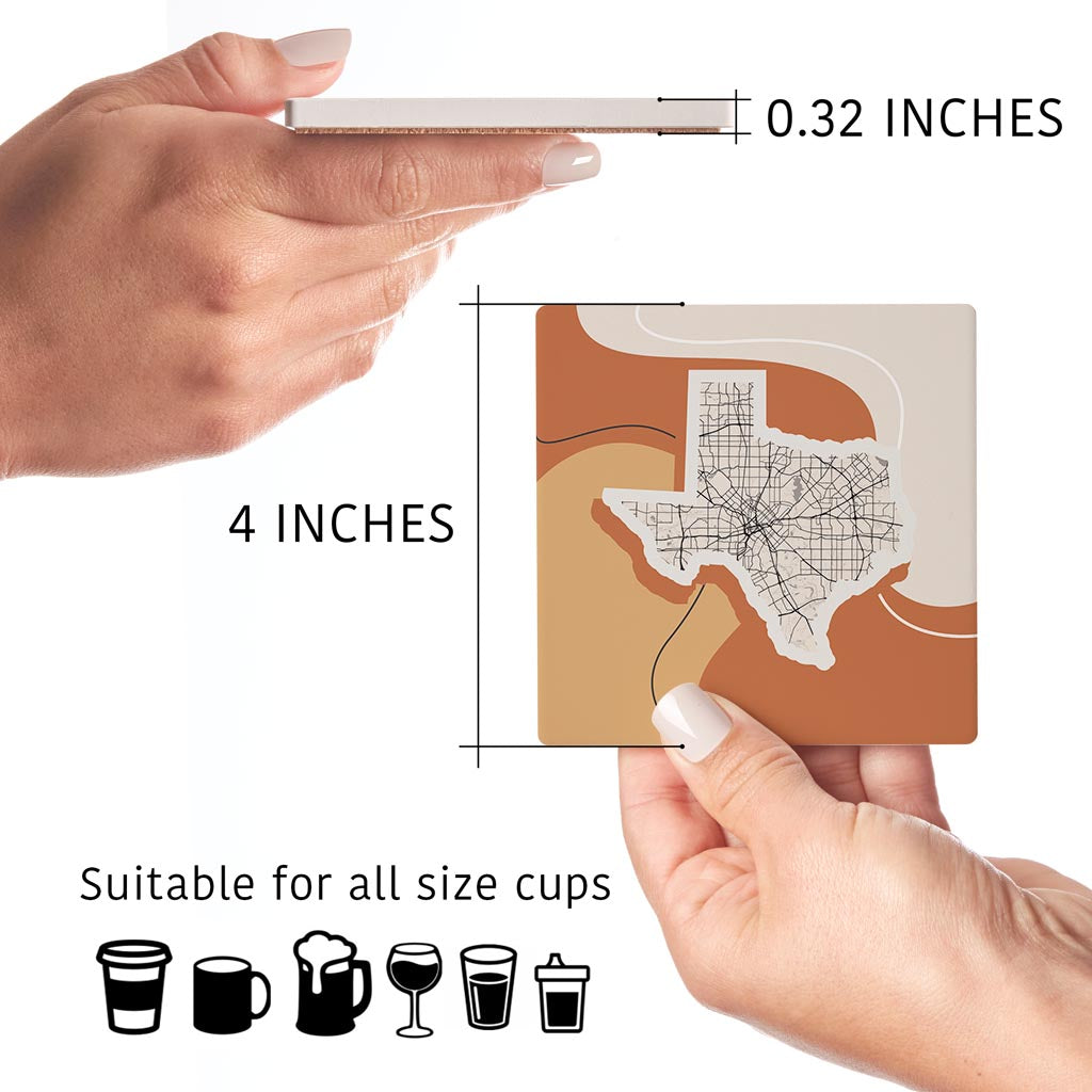 Vintage Groove Fluid Orange Map Texas Dallas | Absorbent Coasters | Set of 4 | Min 2