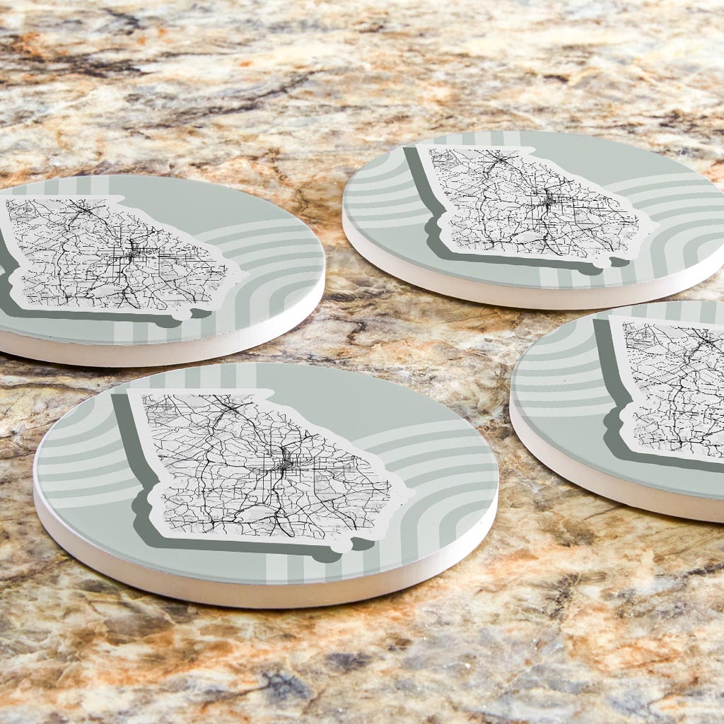 Vintage Groove Light Green Lines Map Georgia Atlanta | Absorbent Coasters | Set of 4 | Min 2