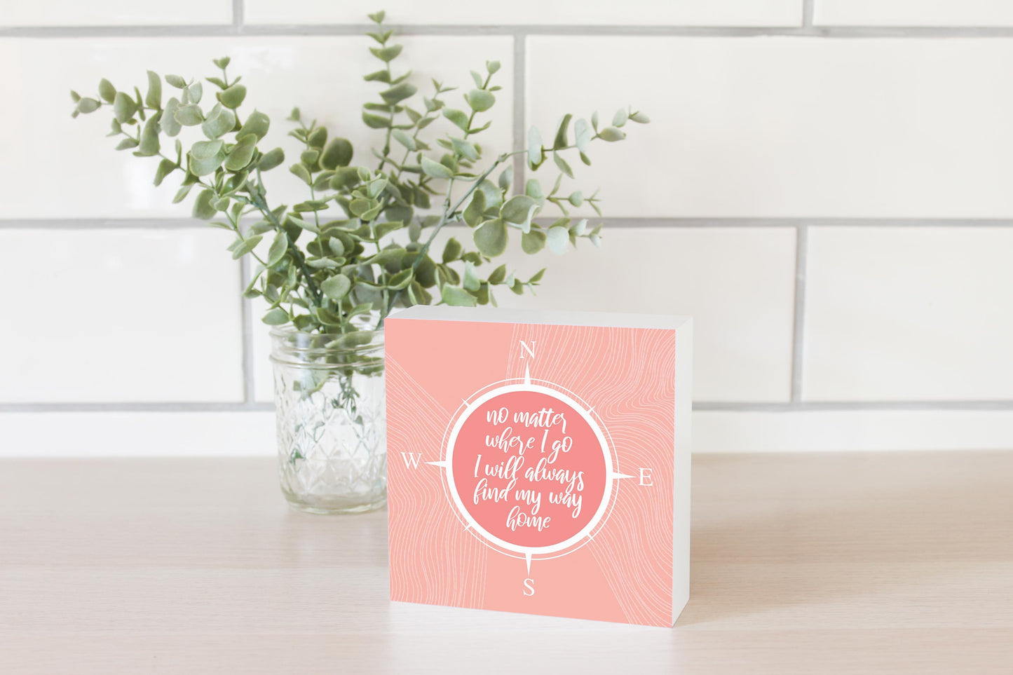 Boho Color Compass On Pink Quote | Wood Block | Eaches | Min 4