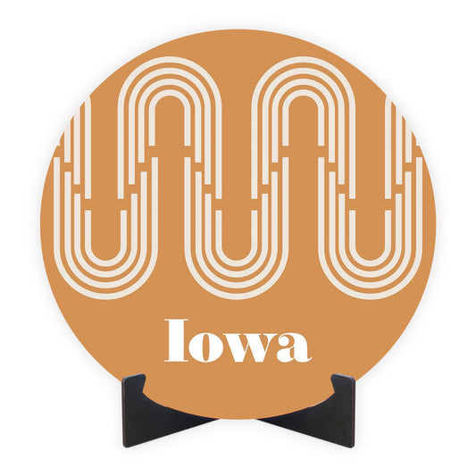 Vintage Groove Yellow Wave Lines Iowa | Wood Sign | Eaches | Min 1