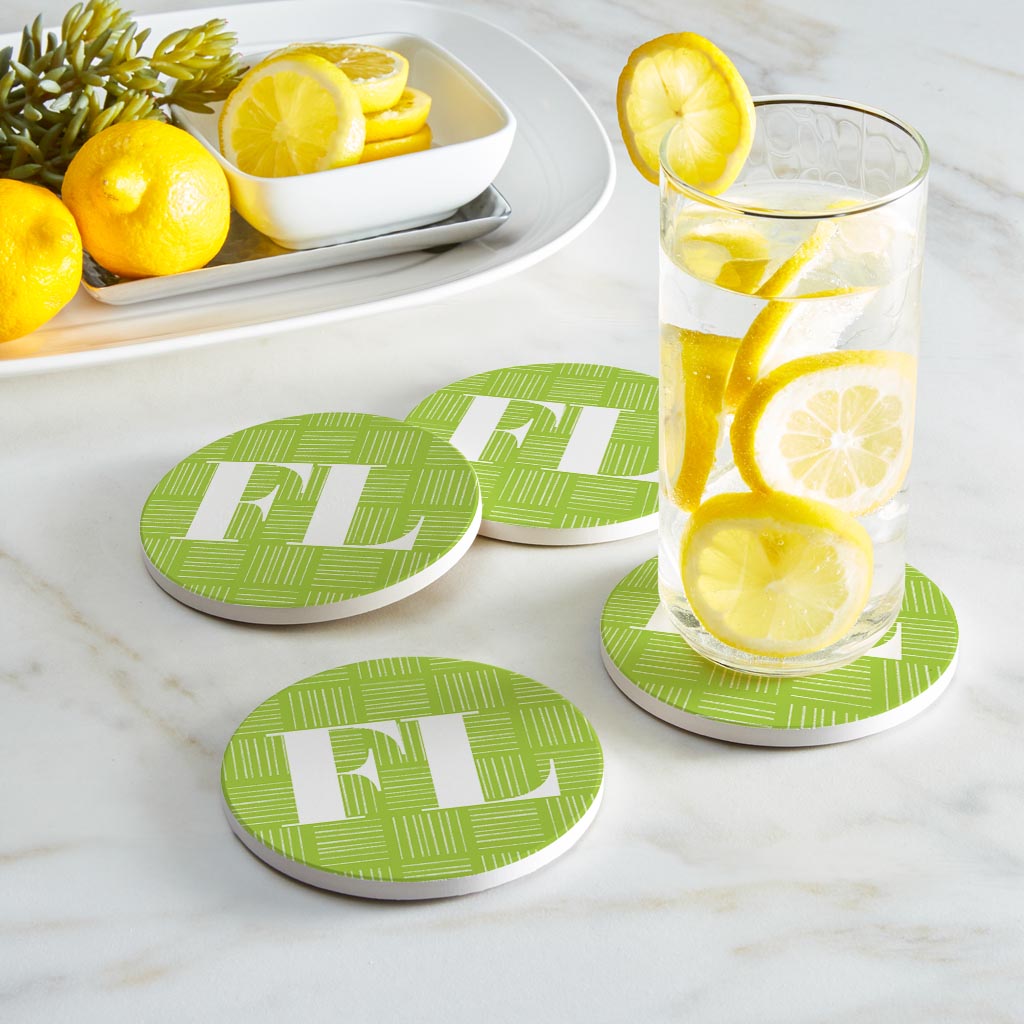 Bright Modern Abbreviated On Green Florida | Absorbent Coasters | Set of 4 | Min 2