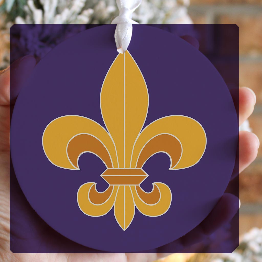 Purple Gold Louisiana Fleur De Lis | Wood Ornament | Eaches | Min 6