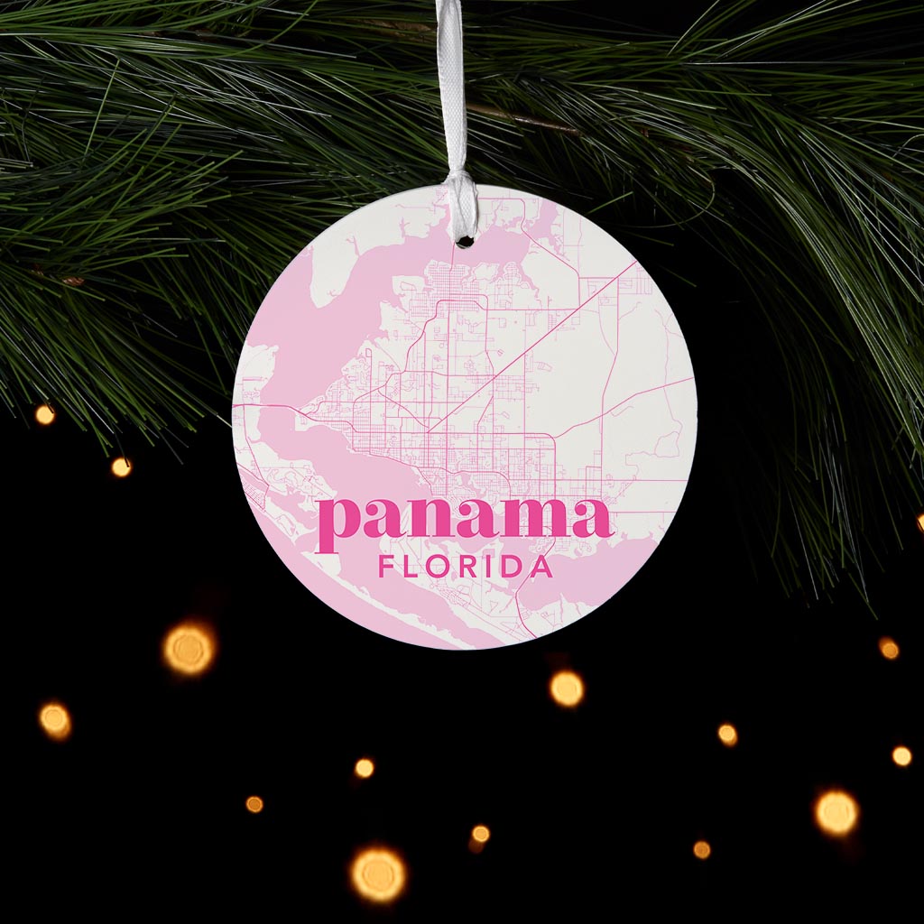 Bright Modern Pink Map Florida Panama| Wood Ornament | Eaches | Min 6