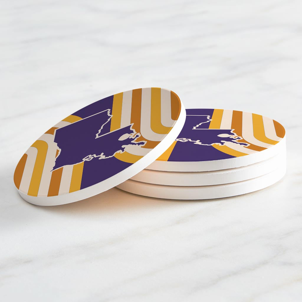 Purple Gold Louisiana Retro State Shape | Absorbent Coasters | Set of 4 | Min 2