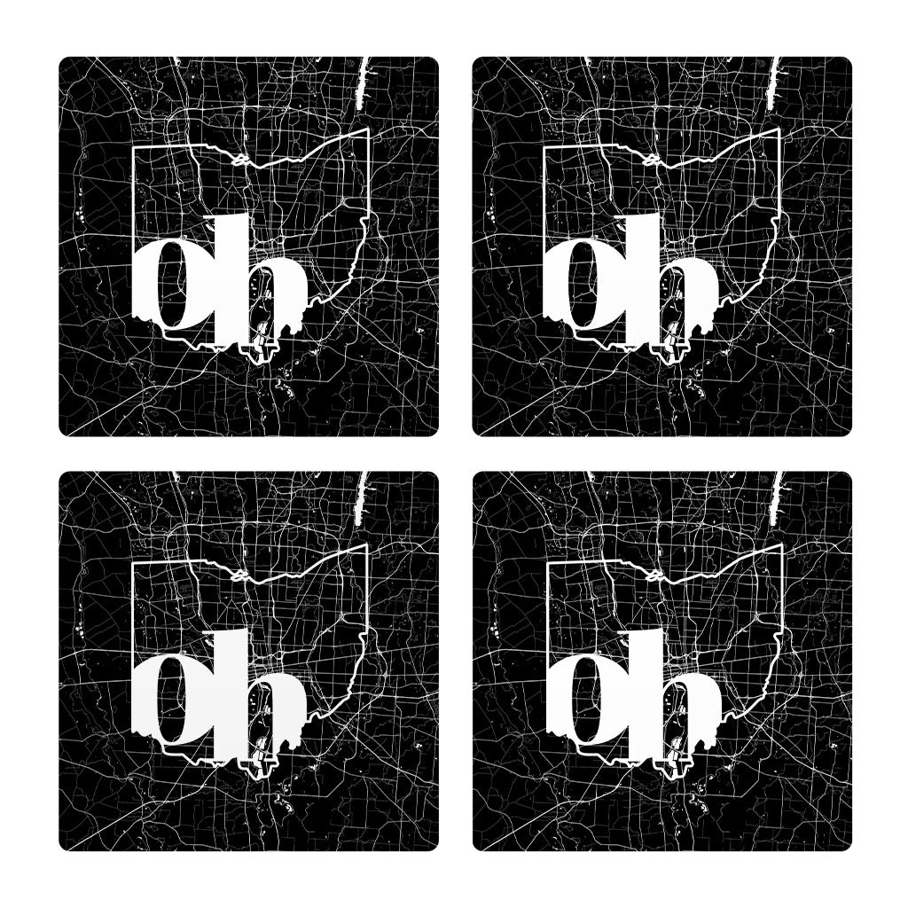 Black And White Abbreviated State Map Black Ohio Columbus | Absorbent Coasters | Set of 4 | Min 2