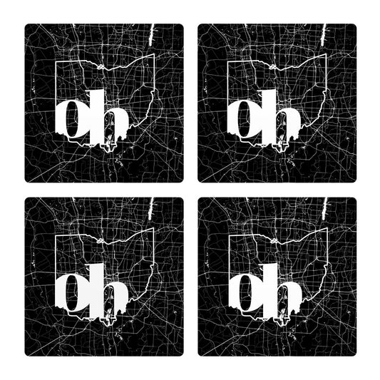 Black And White Abbreviated State Map Black Ohio Columbus | Absorbent Coasters | Set of 4 | Min 2