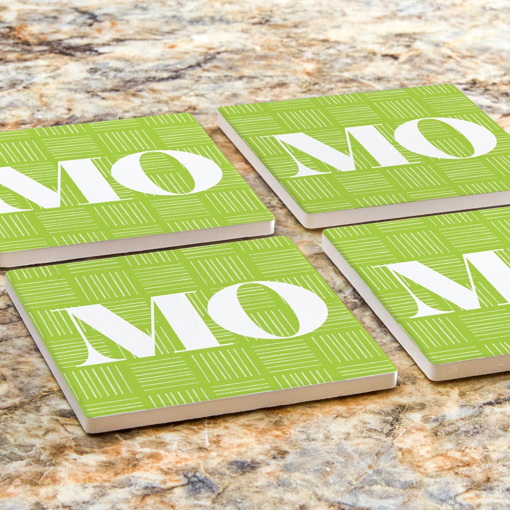 Bright Modern Abbreviated On Green Missouri | Absorbent Coasters | Set of 4 | Min 2