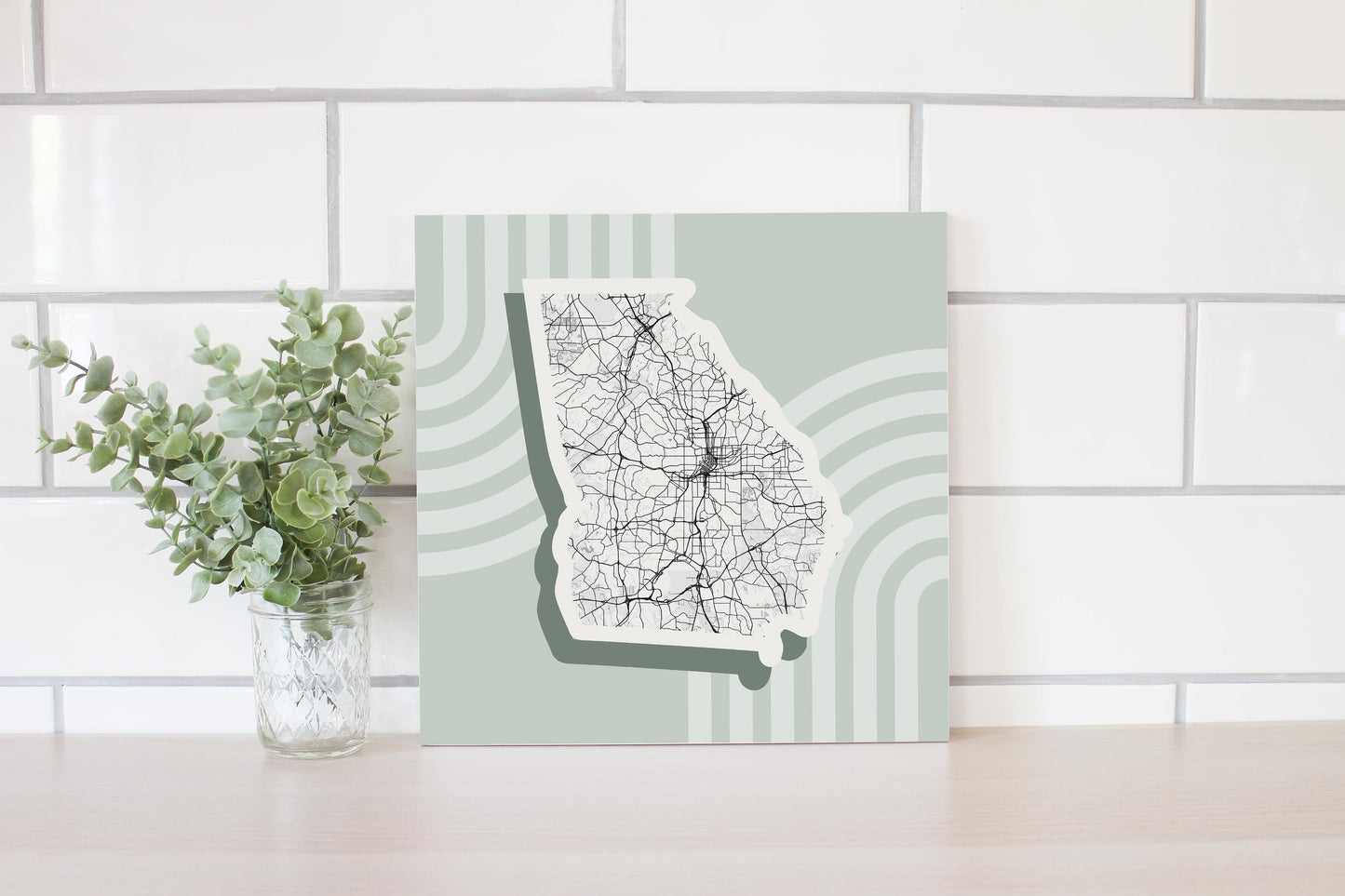 Vintage Groove Light Green Lines Map Georgia Atlanta | Wood Sign | Eaches | Min 2