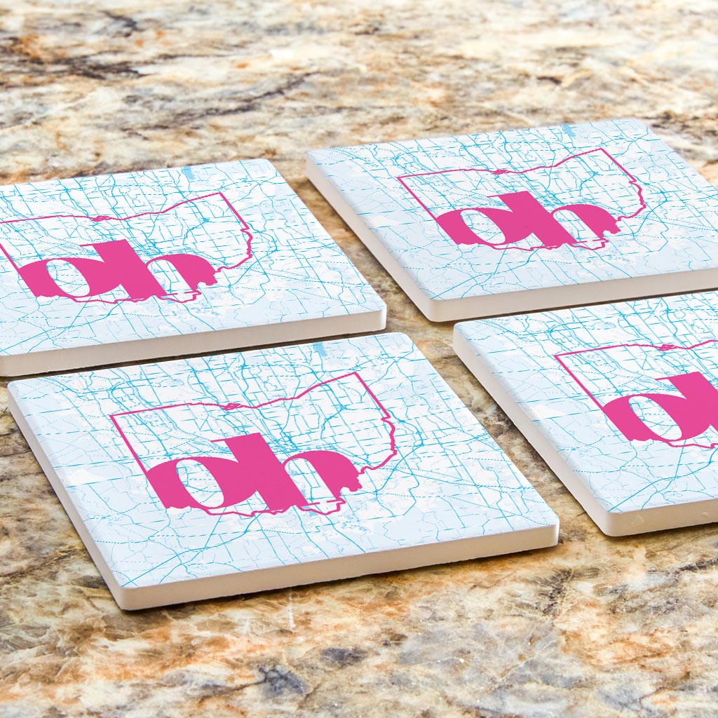 Bright Modern Abbreviated State Map Blue Ohio Columbus | Absorbent Coasters | Set of 4 | Min 2