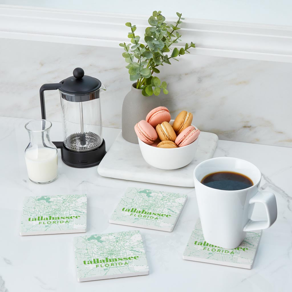 Bright Modern Green Map Florida Tallahassee | Absorbent Coasters | Set of 4 | Min 2