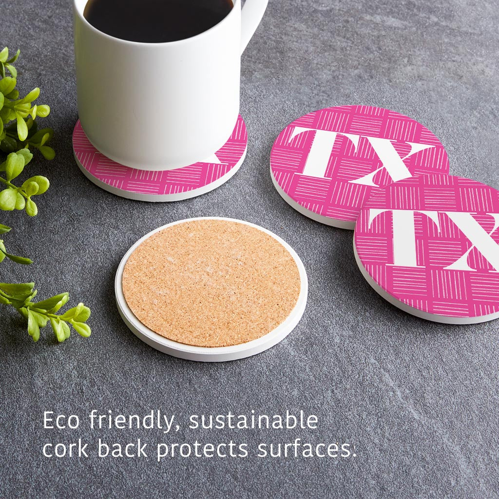 Bright Modern Abbreviated On Pink Texas | Absorbent Coasters | Set of 4 | Min 2