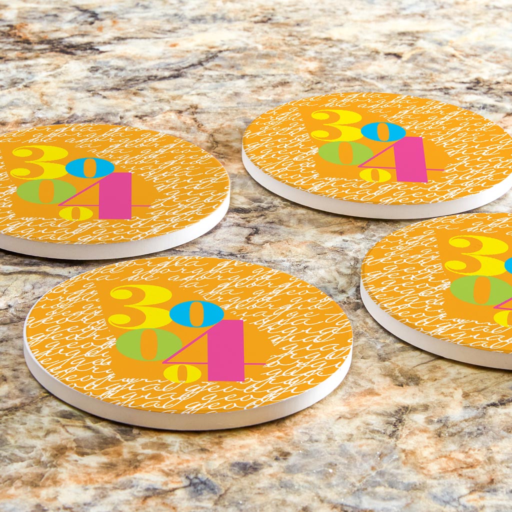 Bright Modern State Script Orange Georgia Atlanta | Absorbent Coasters | Set of 4 | Min 2