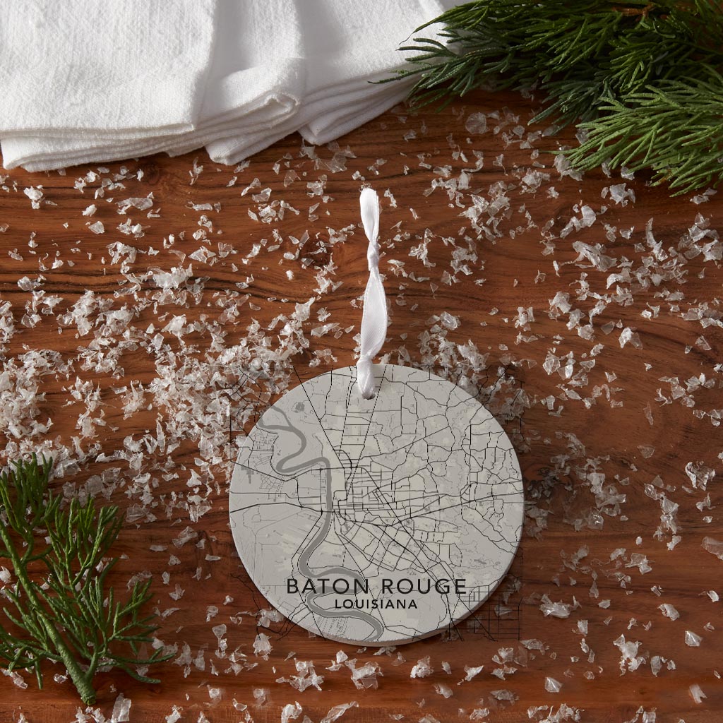 Minimalistic Baton Rouge White Map | Wood Ornament | Eaches | Min 6