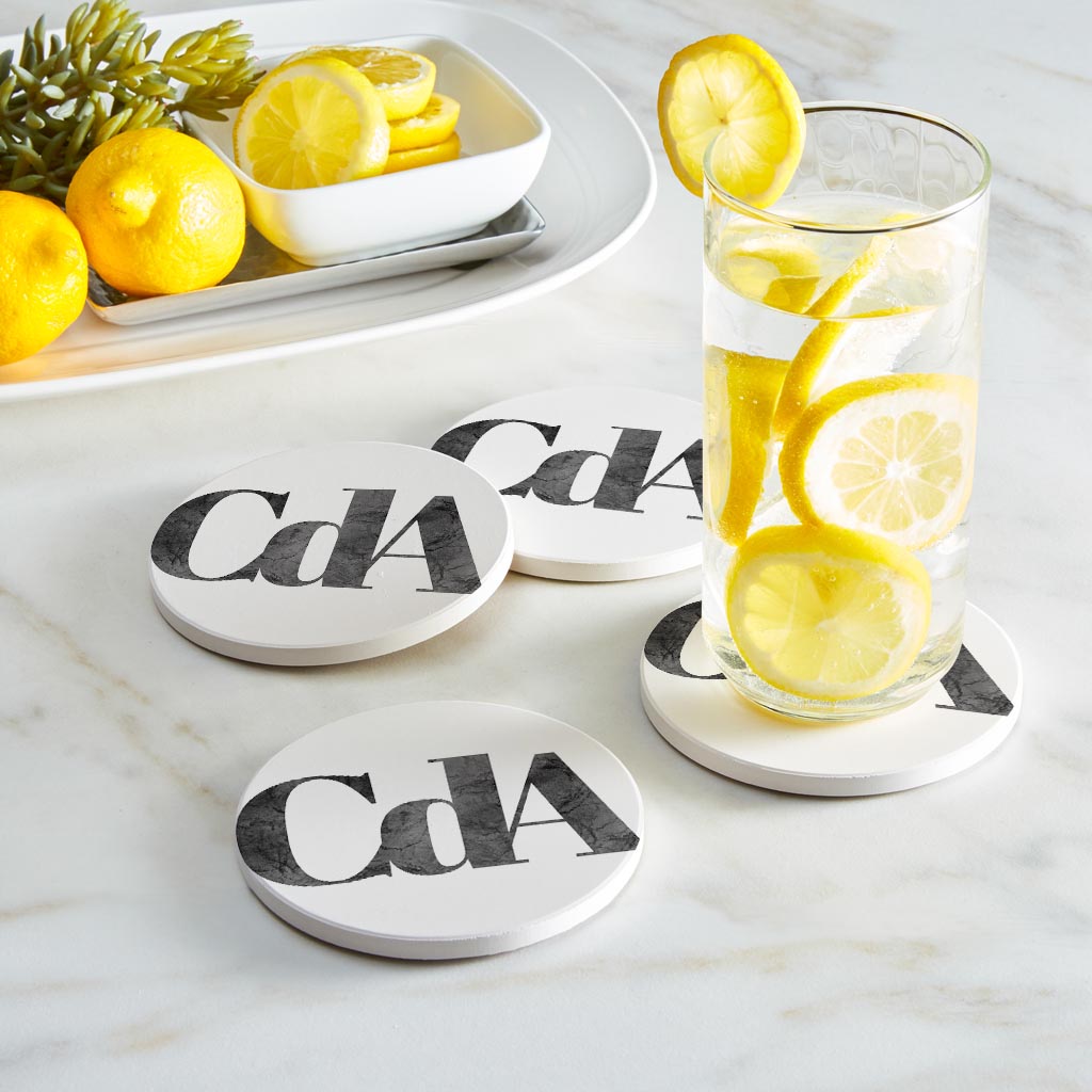 Minimalist B&W Idaho Cda White Initials| Absorbent Coasters | Set of 4 | Min 2