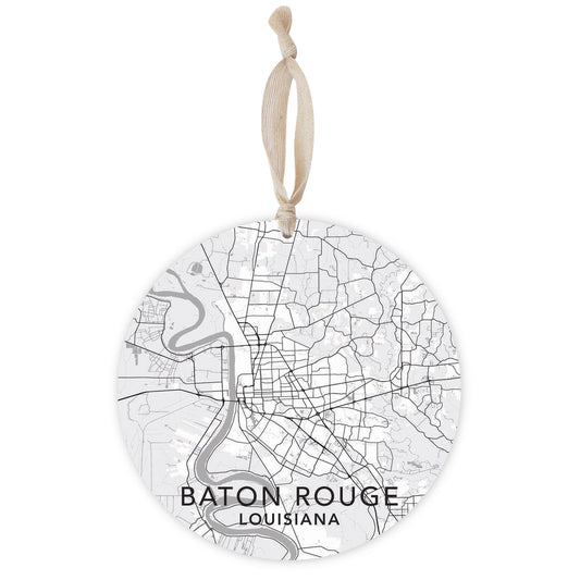 Minimalistic Baton Rouge White Map | Wood Ornament | Eaches | Min 1