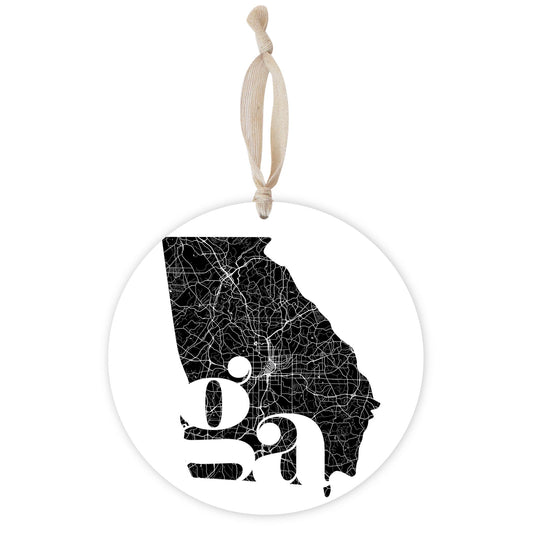 Black And White Abbreviated State Map White Georgia | Wood Ornament | Eaches | Min 1