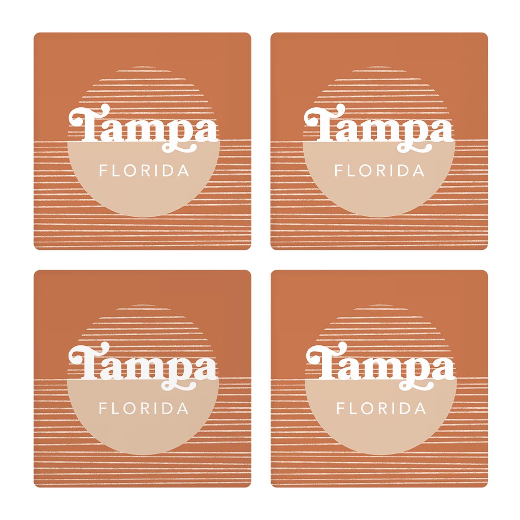 Vintage Groove Half Circle Lines Florida Tampa | Absorbent Coasters | Set of 4 | Min 2