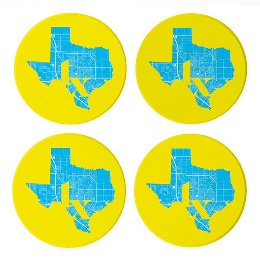 Bright Modern Abbreviated State Yellow Texas Harlingen | Absorbent Coasters | Set of 4 | Min 2