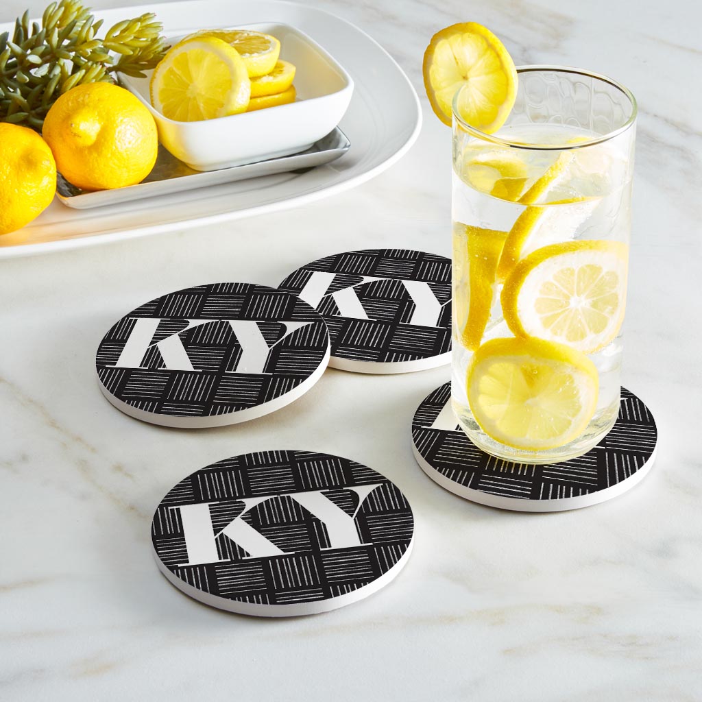 Black And White Abbreviated On Black Kentucky| Absorbent Coasters | Set of 4 | Min 2