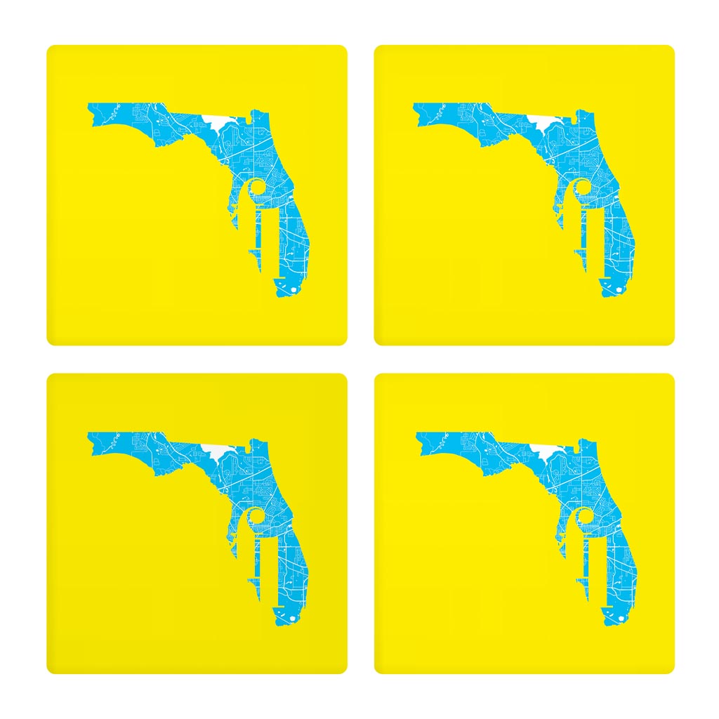 Bright Modern Abbreviated State Yellow Florida Tallahassee | Absorbent Coasters | Set of 4 | Min 2