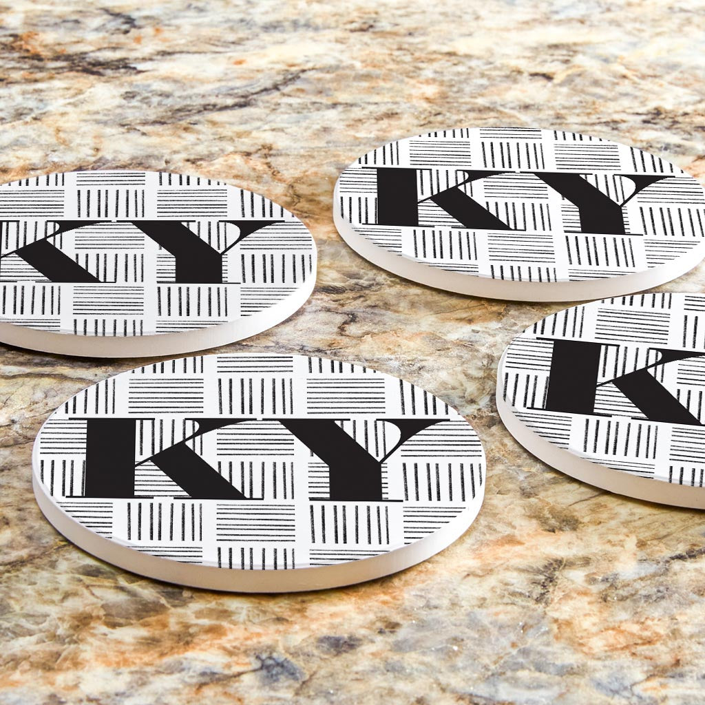 Black And White Abbreviated On White Kentucky| Absorbent Coasters | Set of 4 | Min 2