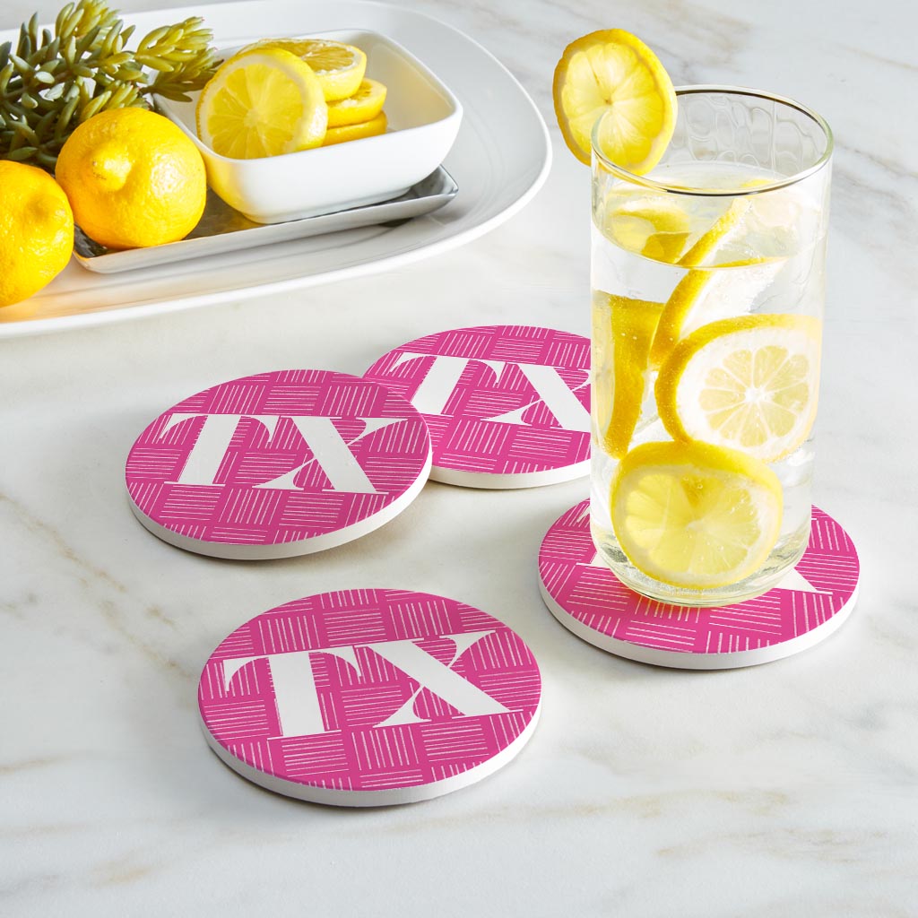 Bright Modern Abbreviated On Pink Texas | Absorbent Coasters | Set of 4 | Min 2