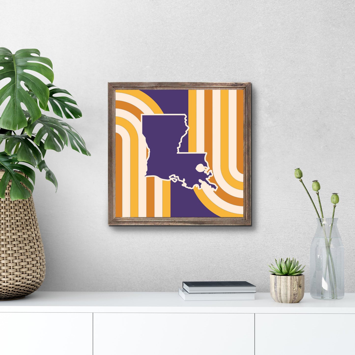 Purple Gold Louisiana Retro State Shape | Wood Sign | Eaches | Min 1