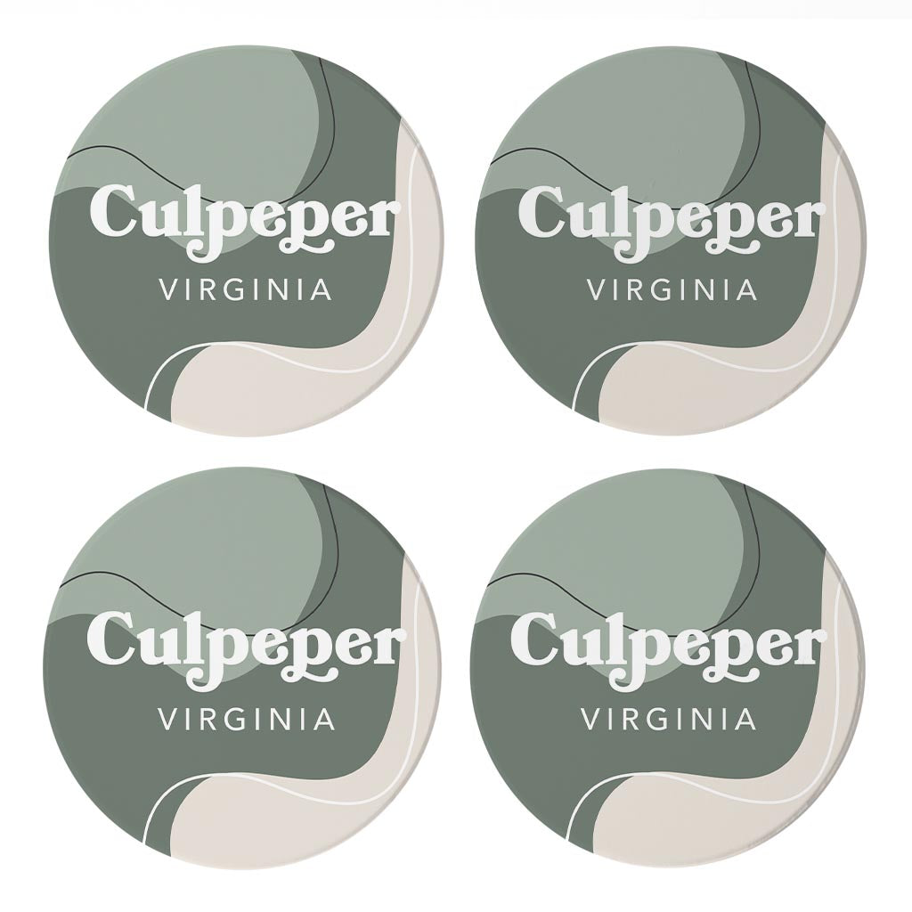 Vintage Groove Fluid Green Virginia Culpeper| Absorbent Coasters | Set of 4 | Min 2