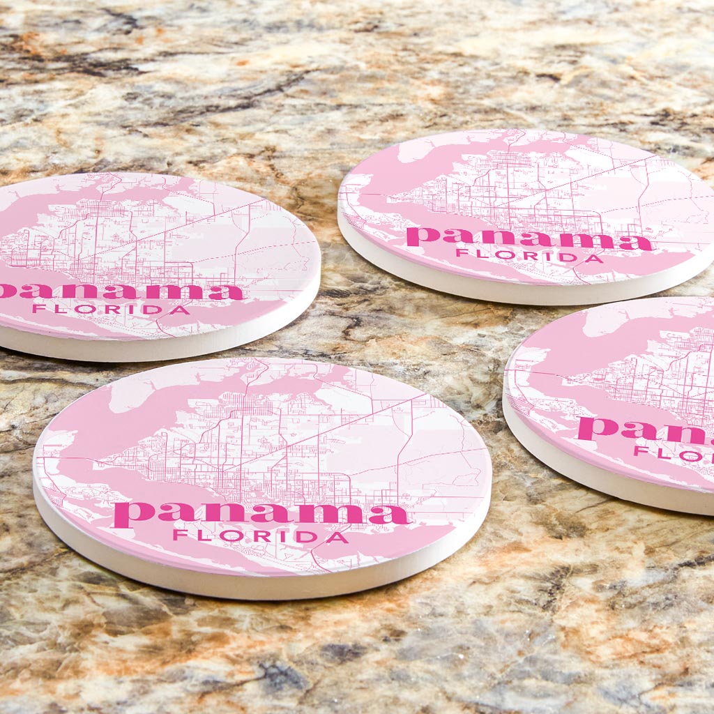 Bright Modern Pink Map Florida Panama | Absorbent Coasters | Set of 4 | Min 2