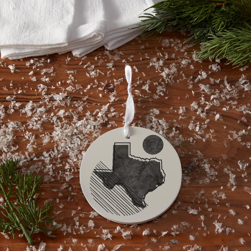 Black And White Geometric On White Texas | Wood Ornament | Eaches | Min 6