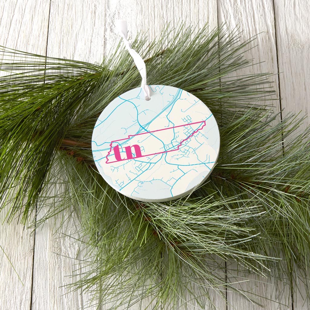 Bright Modern Abbreviated State Map Blue Tennessee Blountville| Wood Ornament | Eaches | Min 6