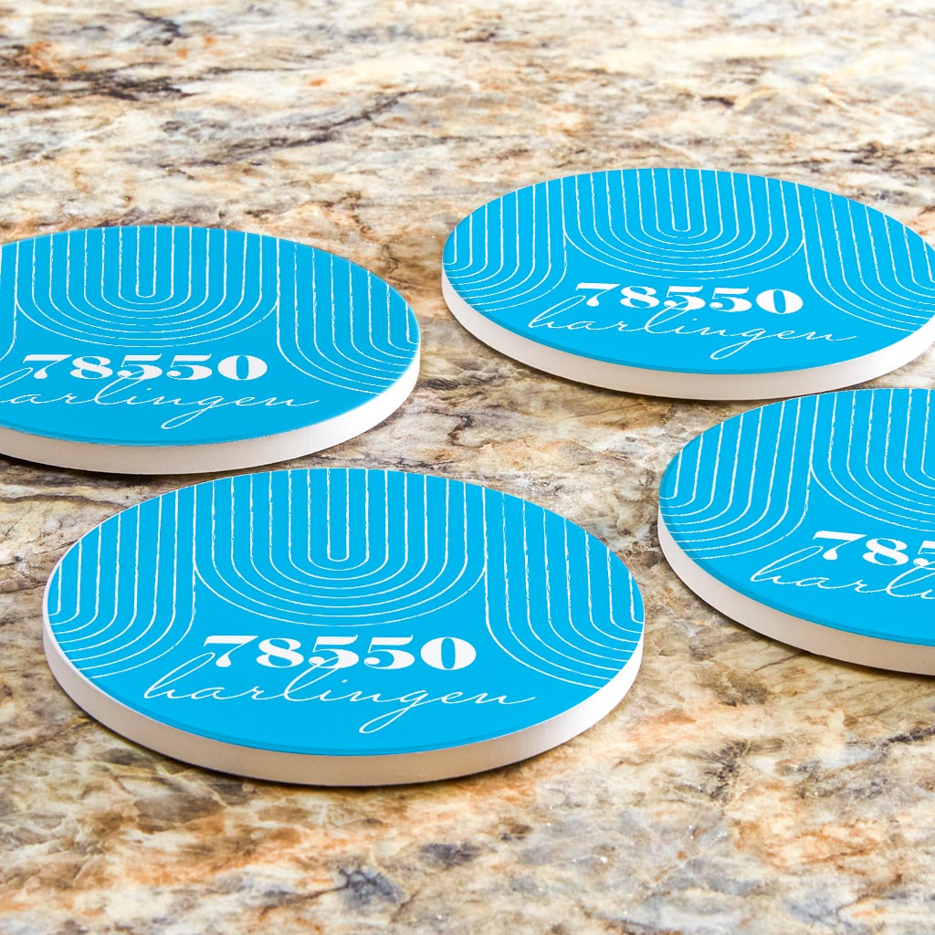 Bright Modern City Zip On Teal Texas Harlingen | Absorbent Coasters | Set of 4 | Min 2