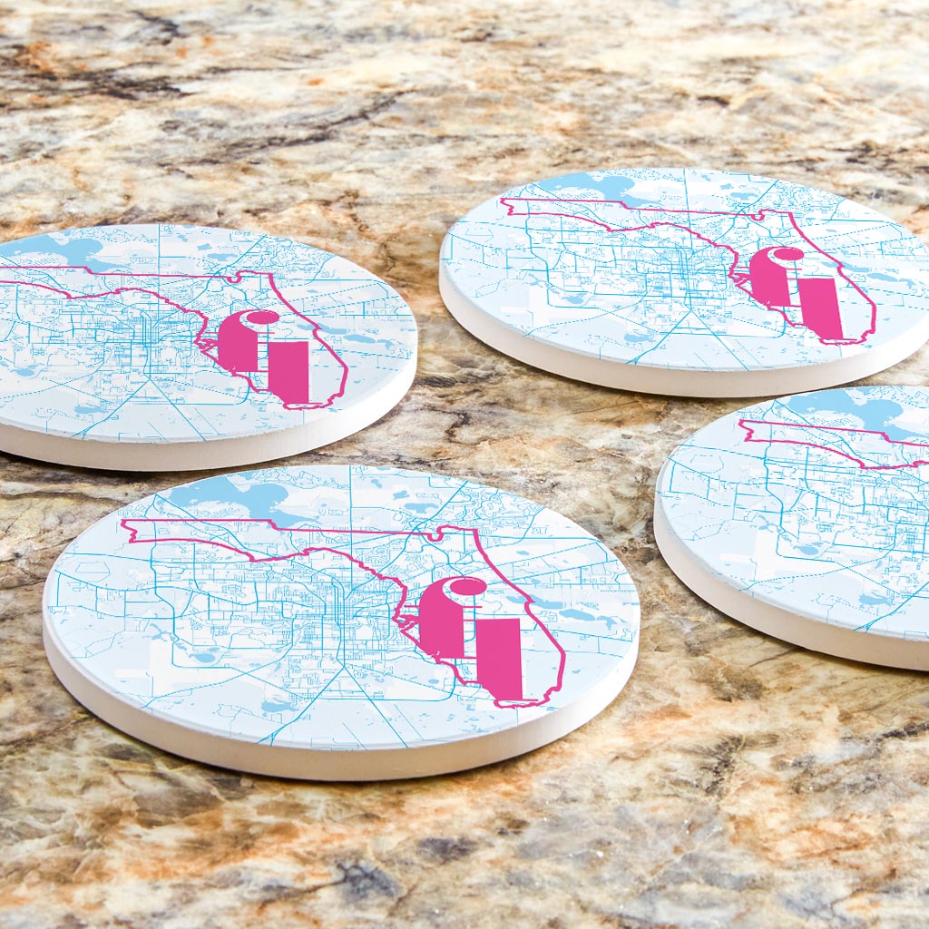 Bright Modern Abbreviated State Map Blue Florida Tallahassee | Absorbent Coasters | Set of 4 | Min 2