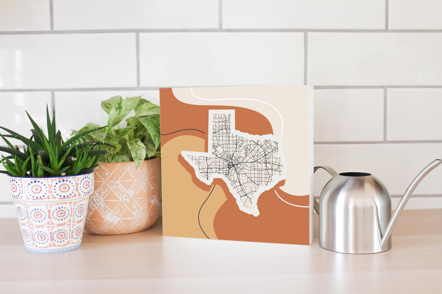 Vintage Groove Fluid Orange Map Texas Dallas | Wood Block | Eaches | Min 2