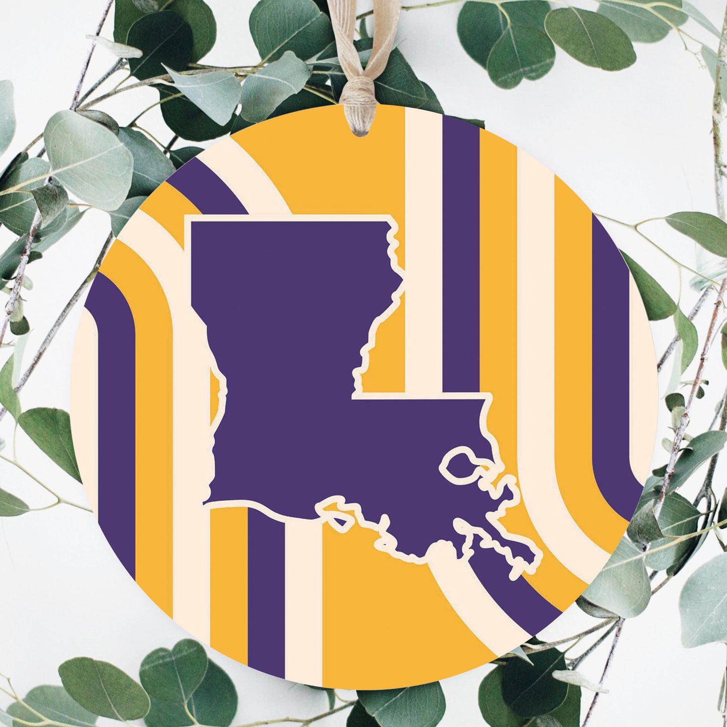 Purple Gold Louisiana Retro State Shape | Wood Ornament | Eaches | Min 1