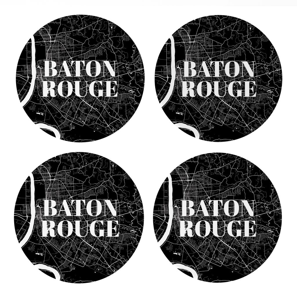 Minimalistic Baton Rouge Black Map | Absorbent Coasters | Set of 4 | Min 2